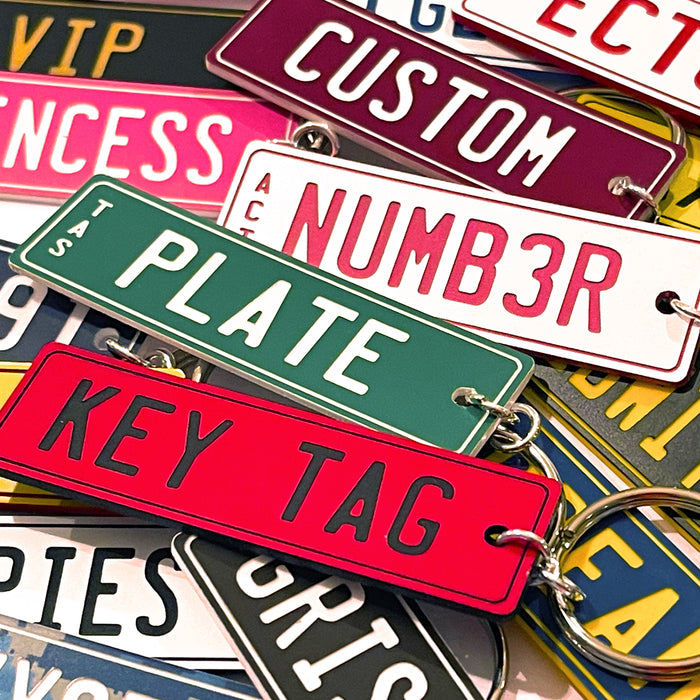 PVC Laser Etched Waterproof Custom Personalised Ride On Mini Number Plate Key Ring Tag
