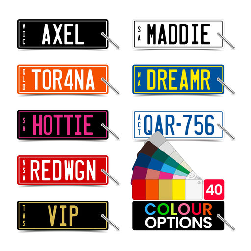PVC Laser Etched Waterproof Custom Personalised Ride On Mini Number Plate Key Ring Tag