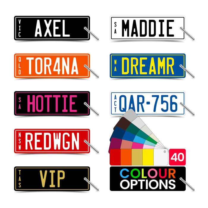 PVC Laser Etched Waterproof Custom Personalised Ride On Mini Number Plate Key Ring Tag