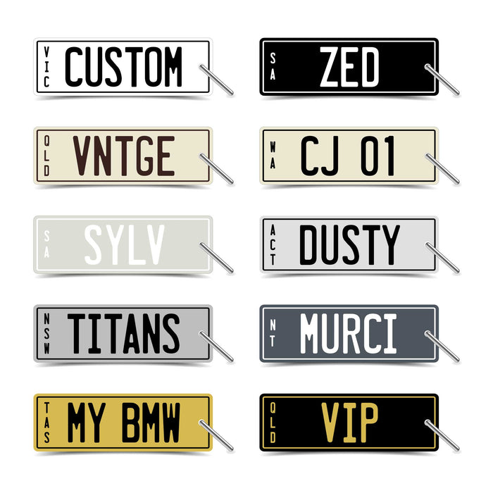 PVC Laser Etched Waterproof Custom Personalised Ride On Mini Number Plate Key Ring Tag