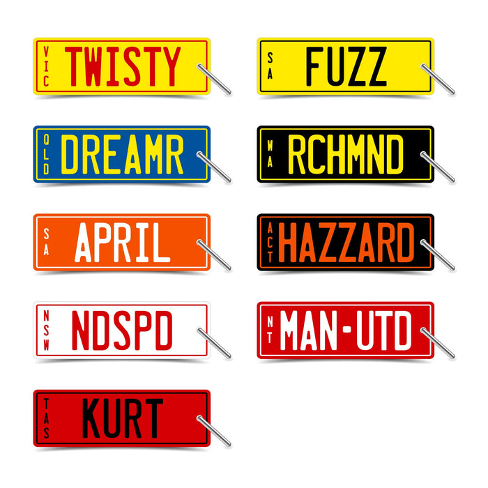 PVC Laser Etched Waterproof Custom Personalised Ride On Mini Number Plate Key Ring Tag