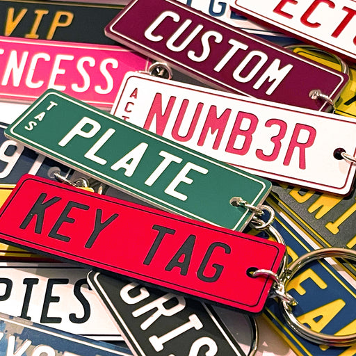 PVC Laser Etched Waterproof Custom Personalised Ride On Mini Number Plate Key Ring Tag