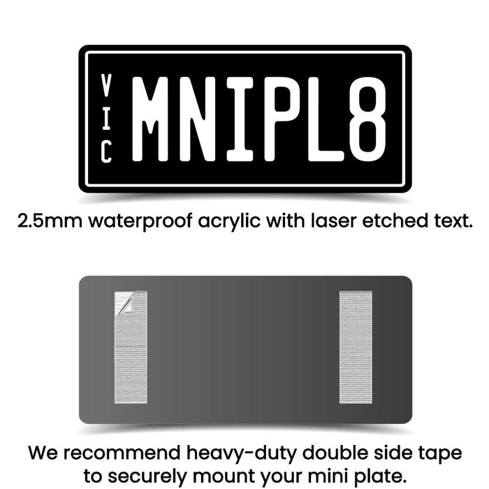 PVC Laser Etched Waterproof Custom Personalised Ride On Mini Number Plate